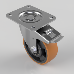 Polyurethane Nylon Plate Swivel Castor Brake 125mm 400kg Load