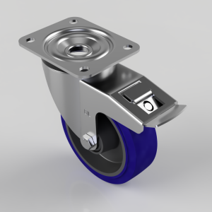 Blue Elastic Rubber 75ShoreA Plate Swivel Castor Brake 150mm 300kg Load