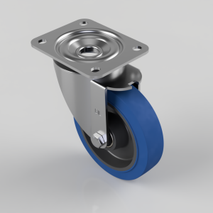 Blue Elastic Rubber 65ShoreA Plate Swivel Castor 150mm 300kg Load