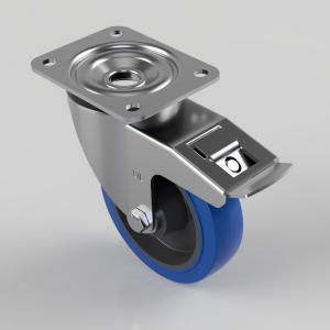 Blue Elastic Rubber 65ShoreA Plate Swivel Castor Brake 150mm 300kg Load