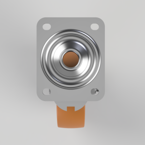 Panel-mounted metal push-button switch with an orange actuator/plunger on a gray plate.