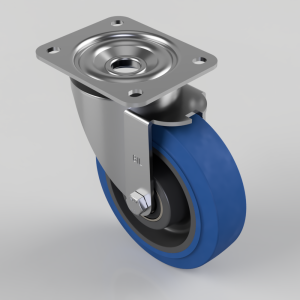 Blue Elastic Rubber 65ShoreA Plate Swivel Castor 160mm 400kg Load