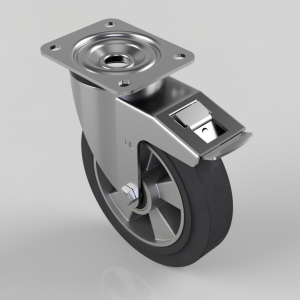 Elastic Rubber on Aluminium Plate Swivel Castor Brake 200mm 500kg Load