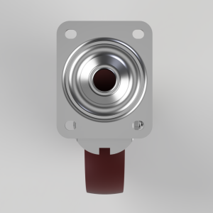 Metal circular actuator mounted on a gray square plate with four mounting holes; a red cable gland extends downward from the bottom.