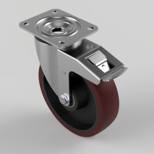 Polyurethane Cast Iron Plate Swivel Castor Brake 200mm 500kg Load