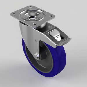 Blue Elastic Rubber 75ShoreA Plate Swivel Castor Brake 200mm 400kg Load