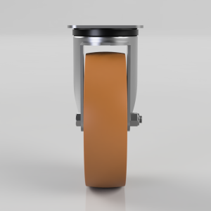 Front view of a belt sander with an orange abrasive belt and metal housing.