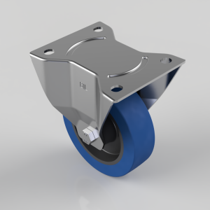 Blue Elastic Rubber 65ShoreA Plate Fixed Castor 125mm 250kg Load