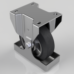 Heavy-duty metal caster wheel assembly with a black rubber wheel and mounting bracket for attachment to equipment or furniture.