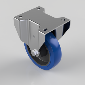Blue Elastic Rubber 65ShoreA Plate Fixed Castor 150mm 300kg Load