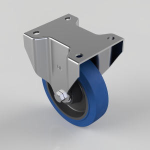 Blue Elastic Rubber 65ShoreA Plate Fixed Castor 150mm 300kg Load