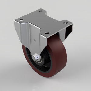 Metal caster wheel with a silver mounting plate and a red polyurethane wheel. Used for furniture or equipment mobility.