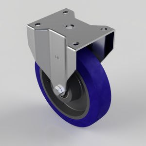 Blue Elastic Rubber 75ShoreA Plate Fixed Castor 200mm 400kg Load