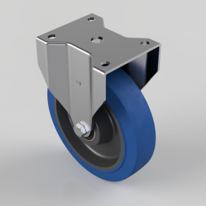 Blue Elastic Rubber 65ShoreA Plate Fixed Castor 200mm 500kg Load