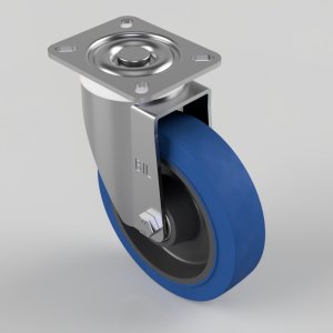 Blue Elastic Rubber 65ShoreA Plate Swivel Castor 150mm 300kg Load
