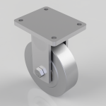 Swivel caster wheel with a square mounting plate and bolt, shown in gray metal.