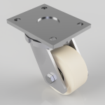 Swivel caster wheel with a metal mounting plate and a white wheel, used for furniture or carts.