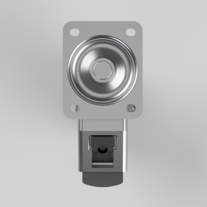 Metal push-button switch mounted on a gray mounting plate, viewed front-on for a control panel.