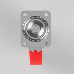 Front view of a metal push-button switch with a red actuator on a gray mounting plate.
