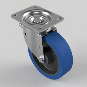 Blue Elastic Rubber 75ShoreA Plate Swivel Castor 160mm 300kg Load