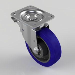Blue Elastic Rubber 75ShoreA Plate Swivel Castor Brake 160mm 300kg Load