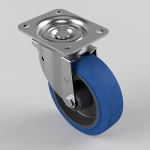 Blue Elastic Rubber 65ShoreA Plate Swivel Castor 160mm 350kg Load