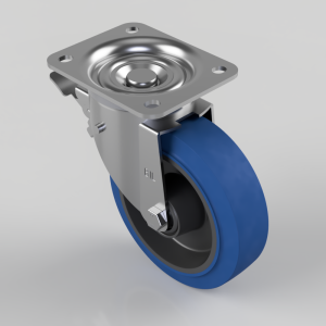 Blue Elastic Rubber 65ShoreA Plate Swivel Castor Brake 160mm 350kg Load