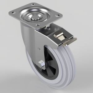 Grey Rubber Polypropylene Plate Swivel Castor Brake 200mm 205kg Load
