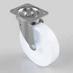 Swivel caster wheel with a four-hole metal mounting plate and white wheel, used to attach furniture or equipment.