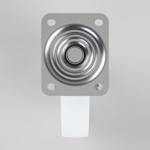 Metal buzzer or speaker module mounted on a gray plate with four screw holes and a white strap beneath.