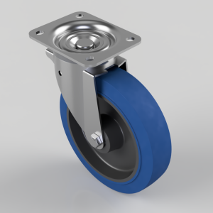 Blue Elastic Rubber 65ShoreA Plate Swivel Castor 200mm 350kg Load