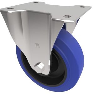 Blue Elastic Rubber 65ShoreA Plate Fixed Castor 150mm 300kg Load