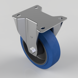 Blue Elastic Rubber 65ShoreA Plate Fixed Castor 160mm 350kg Load