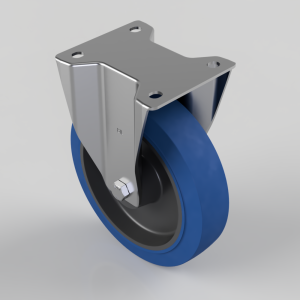 Blue Elastic Rubber 65ShoreA Plate Fixed Castor 200mm 350kg Load