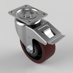 Polyurethane Cast Iron Plate Swivel Castor Brake 125mm 500kg Load