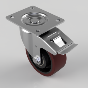 Polyurethane Cast Iron Plate Swivel Castor Brake 125mm 500kg Load
