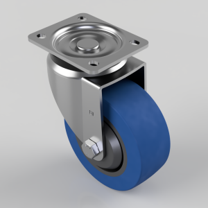 Blue Elastic Rubber 65ShoreA Plate Swivel Castor 125mm 275kg Load