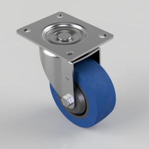 Blue Elastic Rubber 65ShoreA Plate Swivel Castor 125mm 275kg Load