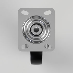 Square metal mounting plate featuring a large central metallic push button with two visible screws and a strap below.