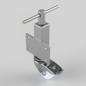 Swivel caster wheel with a brake lever and rectangular mounting plate