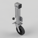 Industrial caster wheel with a locking brake on a steel mounting post for moving heavy equipment