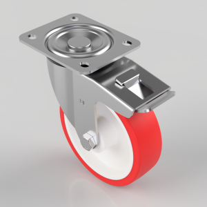 Polyurethane Nylon Plate Swivel Castor Brake 125mm 300kg Load