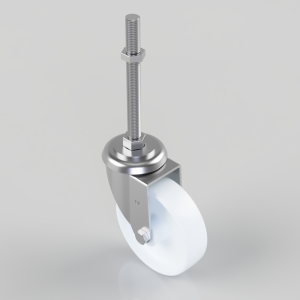 Industrial leveling caster with threaded steel stem and white wheel