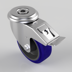 Blue Elastic Rubber 75ShoreA Bolt Hole Swivel Castor Brake 100mm 160kg