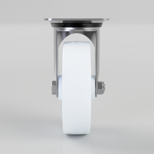 Swivel caster wheel with white tire and metal mounting bracket for furniture or equipment