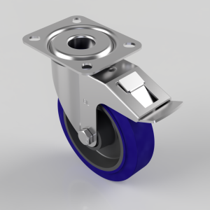 Blue Elastic Rubber 75ShoreA Plate Swivel Castor Brake 125mm 200kg Load