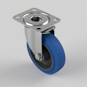 Blue Elastic Rubber 65ShoreA Plate Swivel Castor 125mm 200kg Load