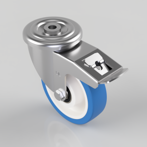 Stainless Steel Blue Polyurethane Nylon Bolt Hole Swivel Castor Brake 150mm 500kg Load