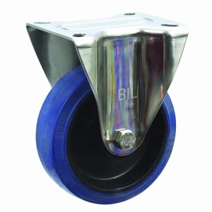 Blue Elastic Rubber 75ShoreA Plate Fixed Castor 160mm 300kg Load