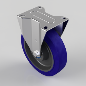 Blue Elastic Rubber 65ShoreA Plate Fixed Castor 200mm 350kg Load